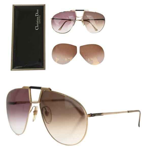 Christian Dior Logo Monsieur Sunglasses Eye Wear Metal Gold Brown